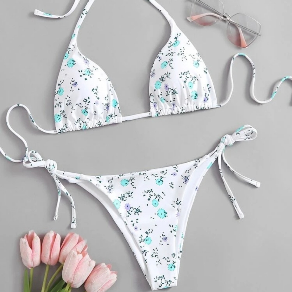 Ditsy Floral Triangle Tie Side Bikini Set